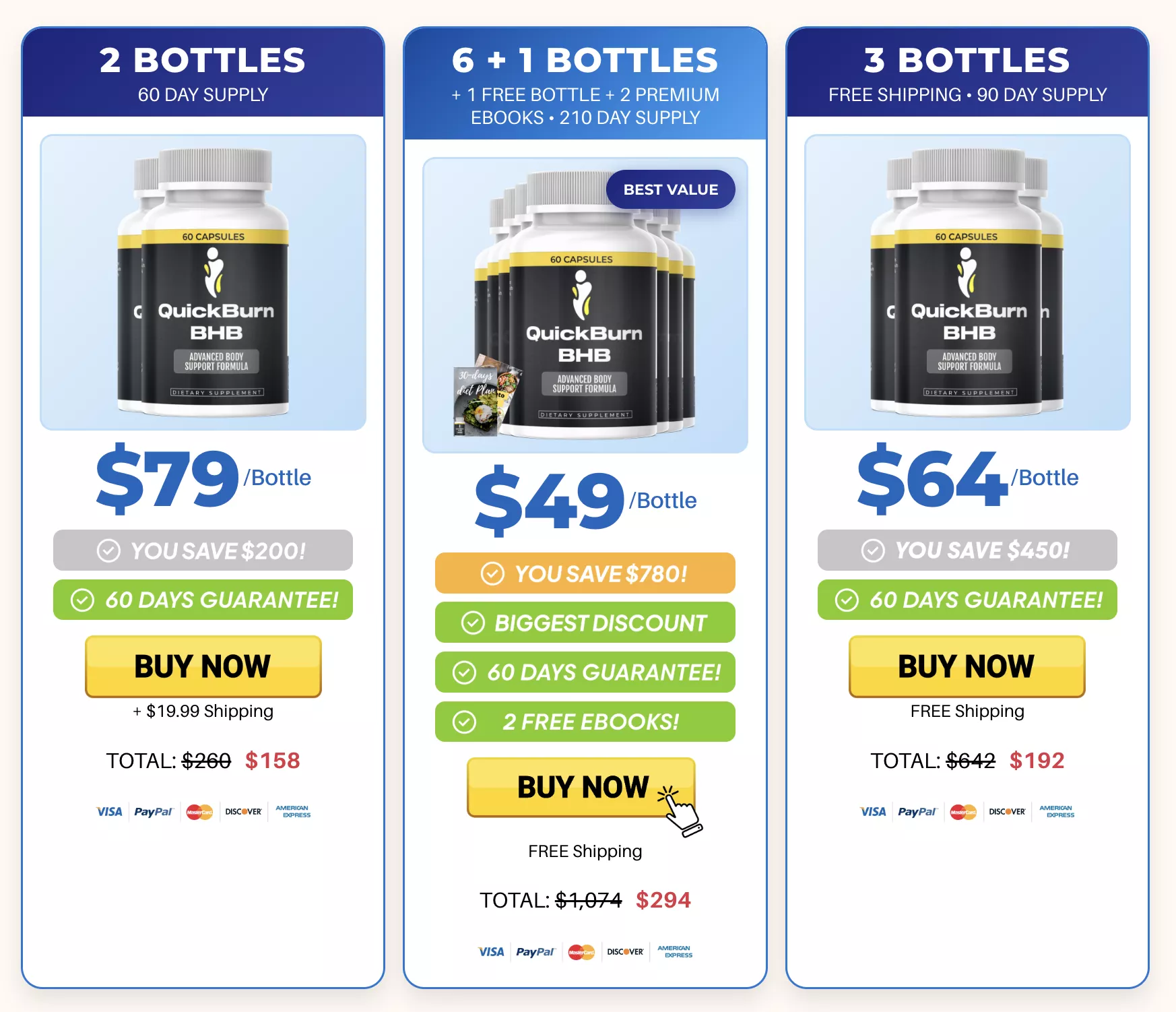 QuickBurn BHB pricing packages and checkout options